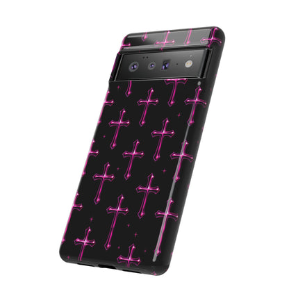 Neon Pink Cross Pattern Phone Case | Tough Protective Case for Iphone, Samsung Galaxy and Pixel