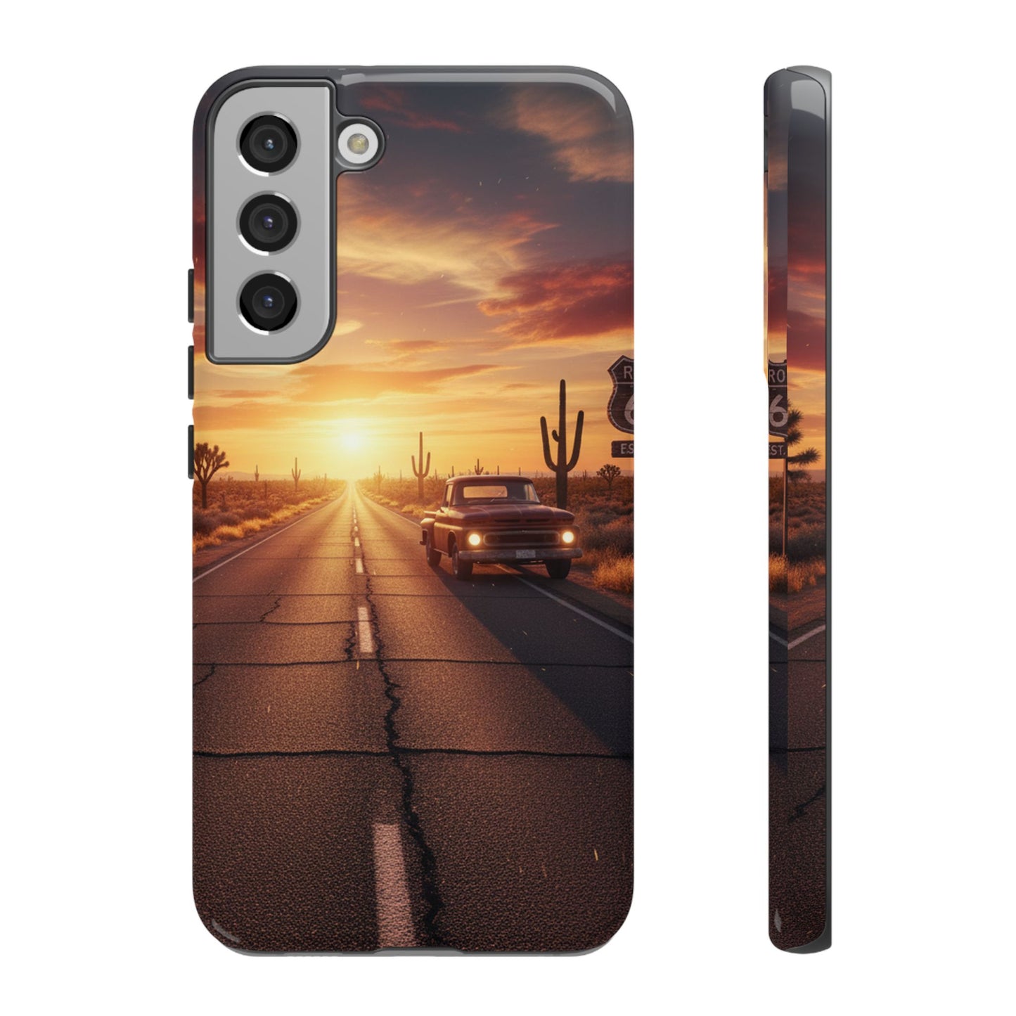 Route 66 Sunset Desert Highway Phone Case – Road Trip Travel Aesthetic Tough Case
