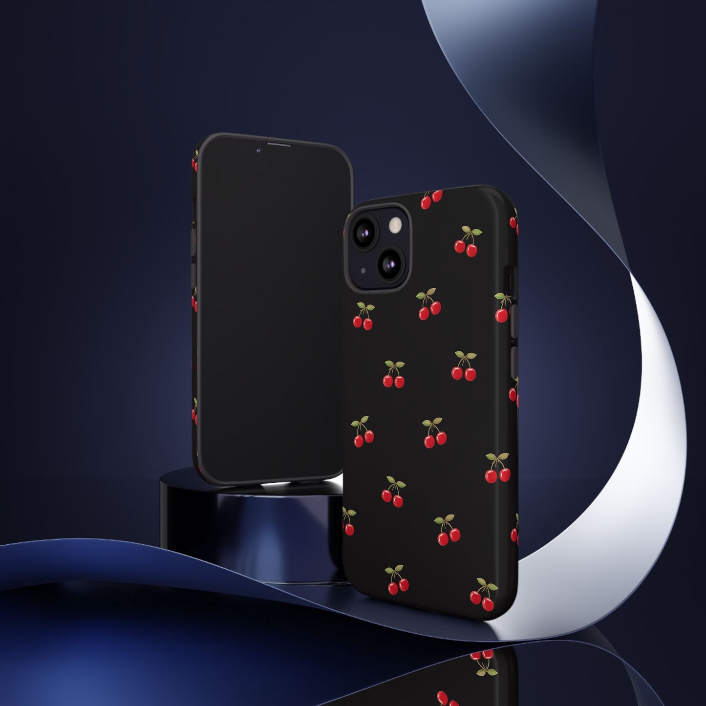 Cherry Pattern Phone Case — Slim Black Protective iPhone Case with Red Cherries for Iphone, Samsung Galaxy and Pixel