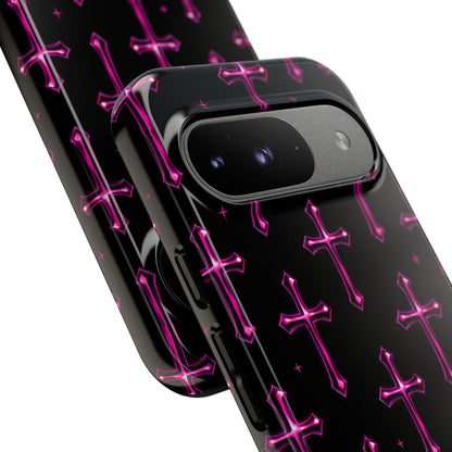 Neon Pink Cross Pattern Phone Case | Tough Protective Case for Iphone, Samsung Galaxy and Pixel
