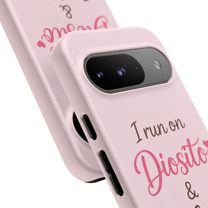 I Run on Diosito y Cafecito Phone Case, Pink Aesthetic Latina Faith Coffee Case, Girly Protective iPhone Samsung Cover