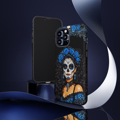 Blue Sugar Skull Woman Phone Case – Day of the Dead Aesthetic Tough Cover