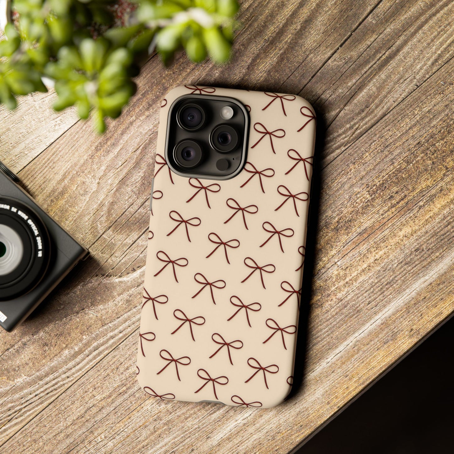 Coquette Bow Phone Case | Neutral Beige Aesthetic iPhone & Samsung Tough Case