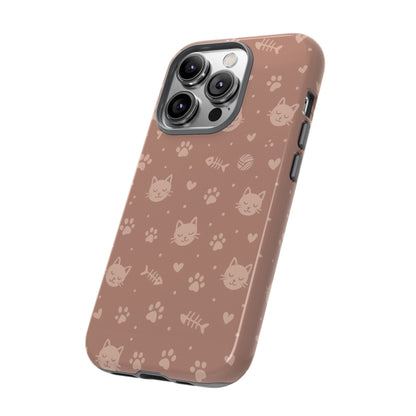Cute Cat Pattern Phone Case | Paw Prints, Fishbone & Yarn Design Tough Case