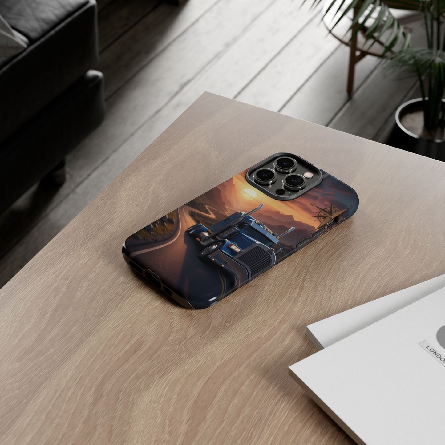 Semi Truck Sunset Phone Case | Trucker Gift | Diesel Truck Highway Road iPhone & Samsung Tough Protective Case
