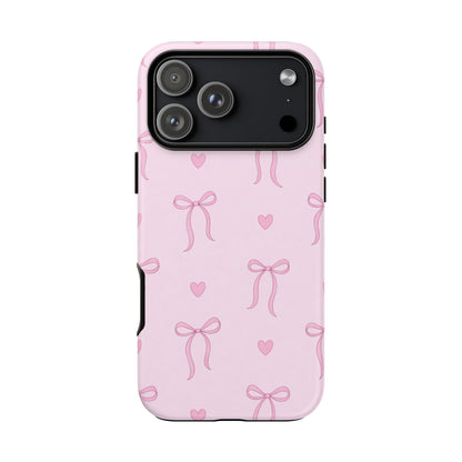 Pink Bow Heart Aesthetic Phone Case – Coquette Cute Tough Cover
