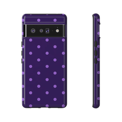 Purple Polka Dot Tough Phone Case – Cute Stylish Durable Protective Cover for Iphone, Samsung Galaxy and Pixel