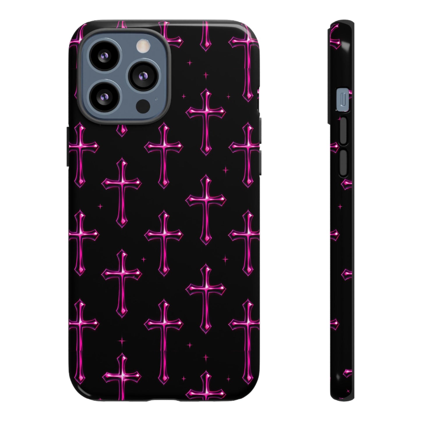 Neon Pink Cross Pattern Phone Case | Tough Protective Case for Iphone, Samsung Galaxy and Pixel