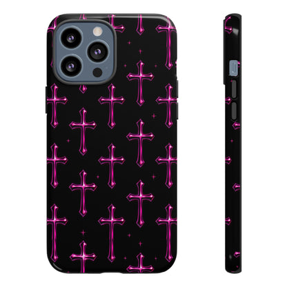 Neon Pink Cross Pattern Phone Case | Tough Protective Case for Iphone, Samsung Galaxy and Pixel