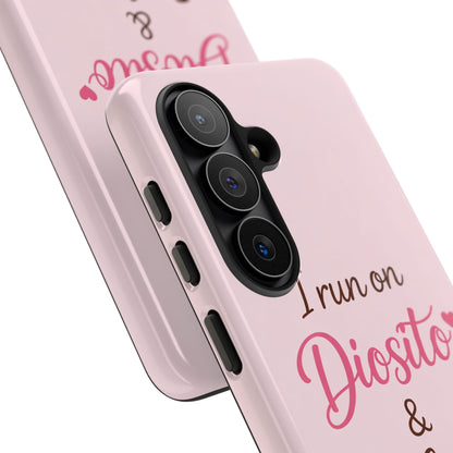 I Run on Diosito y Cafecito Phone Case, Pink Aesthetic Latina Faith Coffee Case, Girly Protective iPhone Samsung Cover