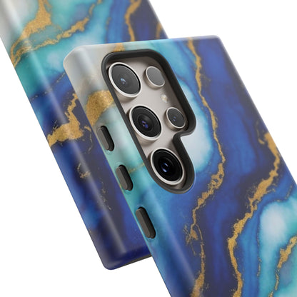 Blue & Gold Marble Phone Case – Luxury Resin Art Tough Case (iPhone, Samsung, Pixel)