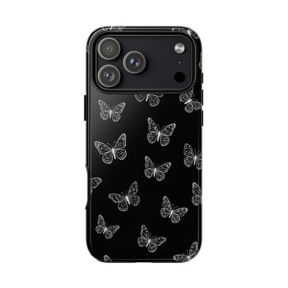 White Butterfly Pattern Phone Case – Dark Aesthetic Monochrome Tough Cover