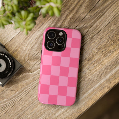 Pink Checkerboard Phone Case | Cute Aesthetic Checkered iPhone & Samsung Tough Case
