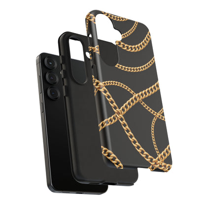 Luxury Gold Chain Phone Case – Black Designer Style Tough Protective Cover for Iphone, Samsung Galaxy and Pixel