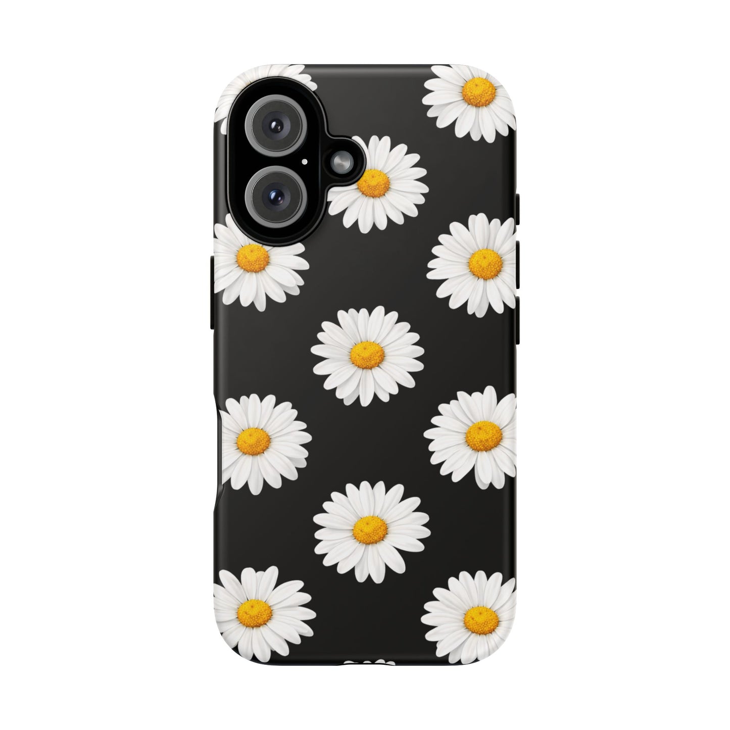 Black Daisy Floral Tough Phone Case – Cute Protective Cover for Iphone, Samsung Galaxy and Pixel