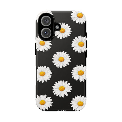 Black Daisy Floral Tough Phone Case – Cute Protective Cover for Iphone, Samsung Galaxy and Pixel
