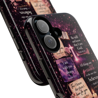 Christian Bible Verse Phone Case Pink Floral Faith Tough Protective Cover Gift