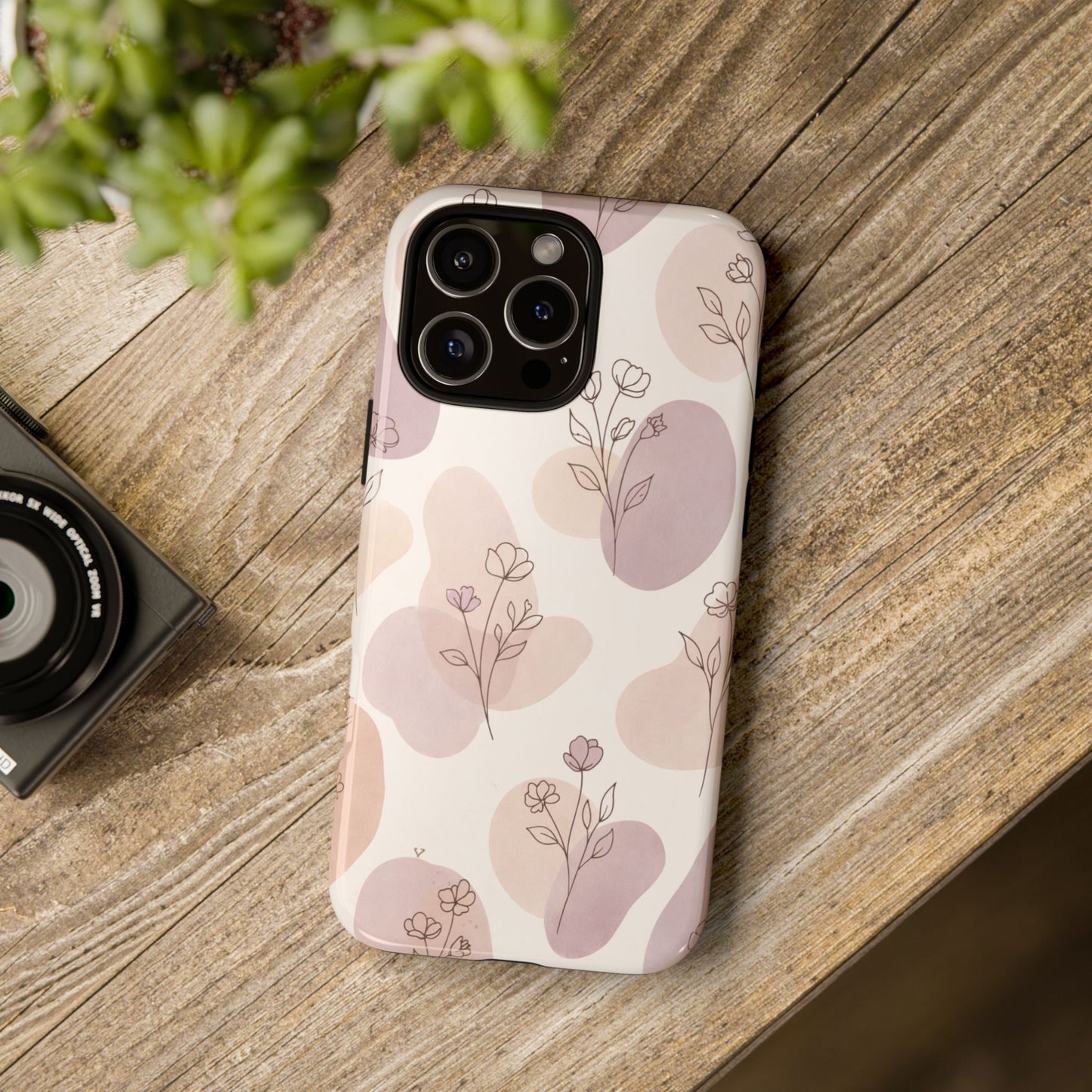 Blush Floral Phone Case Neutral Botanical Watercolor Tough Cover