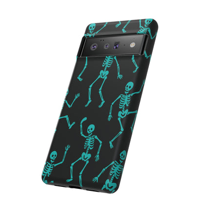 Dancing Teal Skeletons Phone Case | Tough Protective Case for Iphone, Samsung Galaxy and Pixel