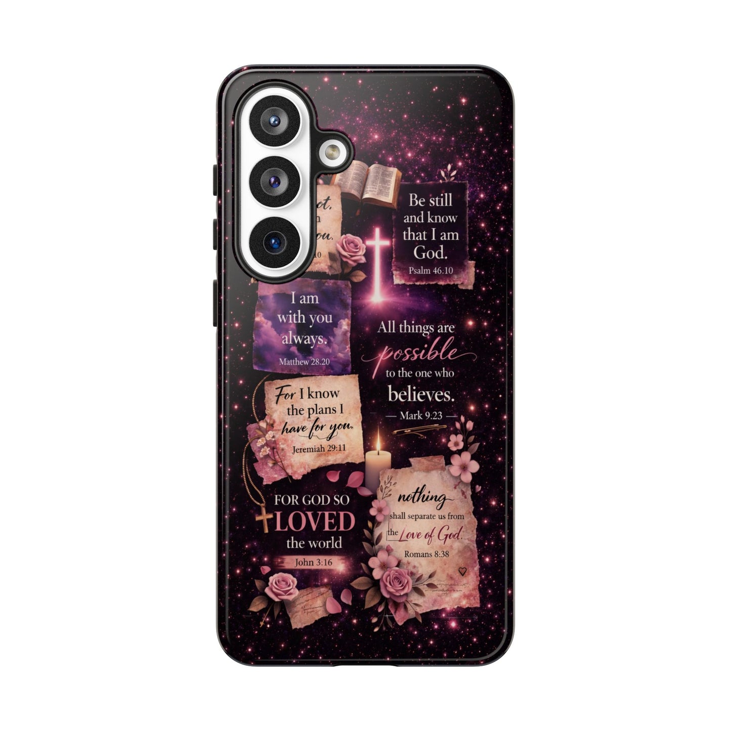 Christian Bible Verse Phone Case Pink Floral Faith Tough Protective Cover Gift