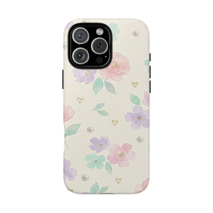 Pastel Floral Phone Case – Coquette Watercolor Flower Hearts Tough Case (iPhone, Samsung, Pixel)