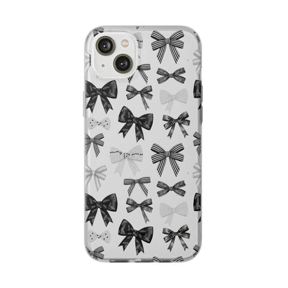 Black & White Bow Pattern Phone Case | Minimal Coquette Flexi Case