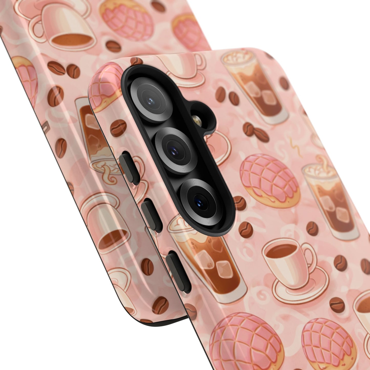 Cute Coffee & Pink Concha Phone Case – Coffee Lover Aesthetic Latte Pattern Tough Case
