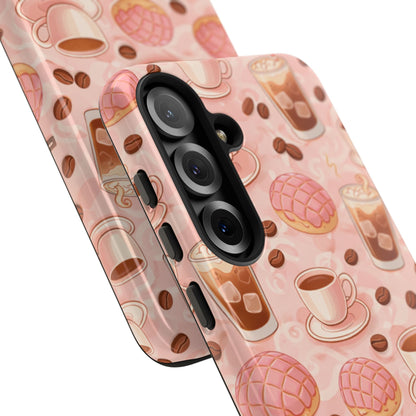 Cute Coffee & Pink Concha Phone Case – Coffee Lover Aesthetic Latte Pattern Tough Case
