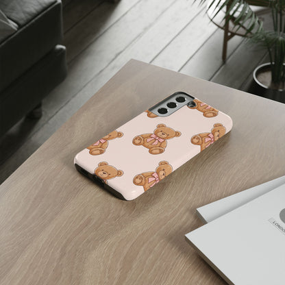 Teddy Bear Phone Case | Cute Coquette Aesthetic Pink Bear Pattern Case | Kawaii Soft Girl iPhone & Samsung Tough Protective Case