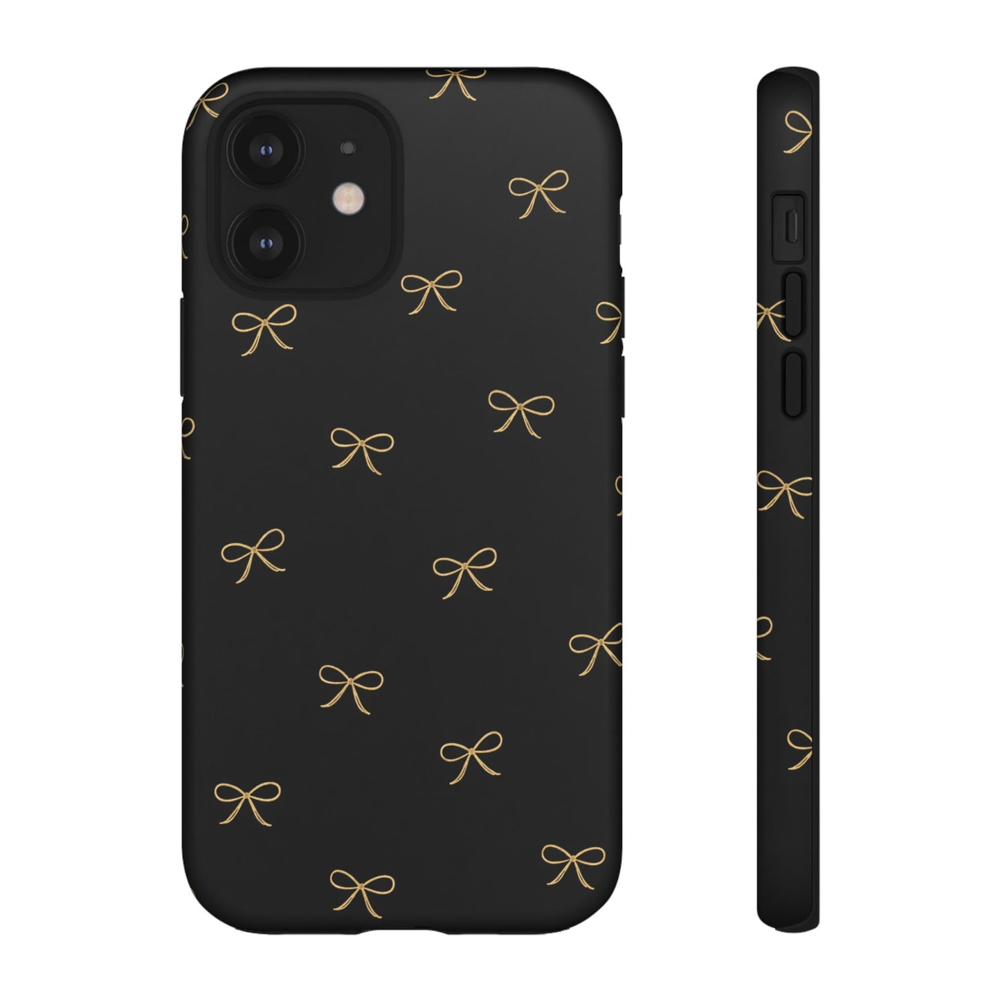 Black Phone Case with Gold Bow Pattern – Slim Protective Cute Aesthetic Cover for Iphone, Samsung Galaxy and Pixel