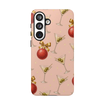 Cocktail Ornament Phone Case – Pink Martini & Cherry Pattern | Glossy or Matte for Iphone, Samsung Galaxy and Pixel
