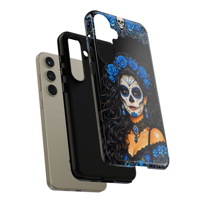 Blue Sugar Skull Woman Phone Case – Day of the Dead Aesthetic Tough Cover