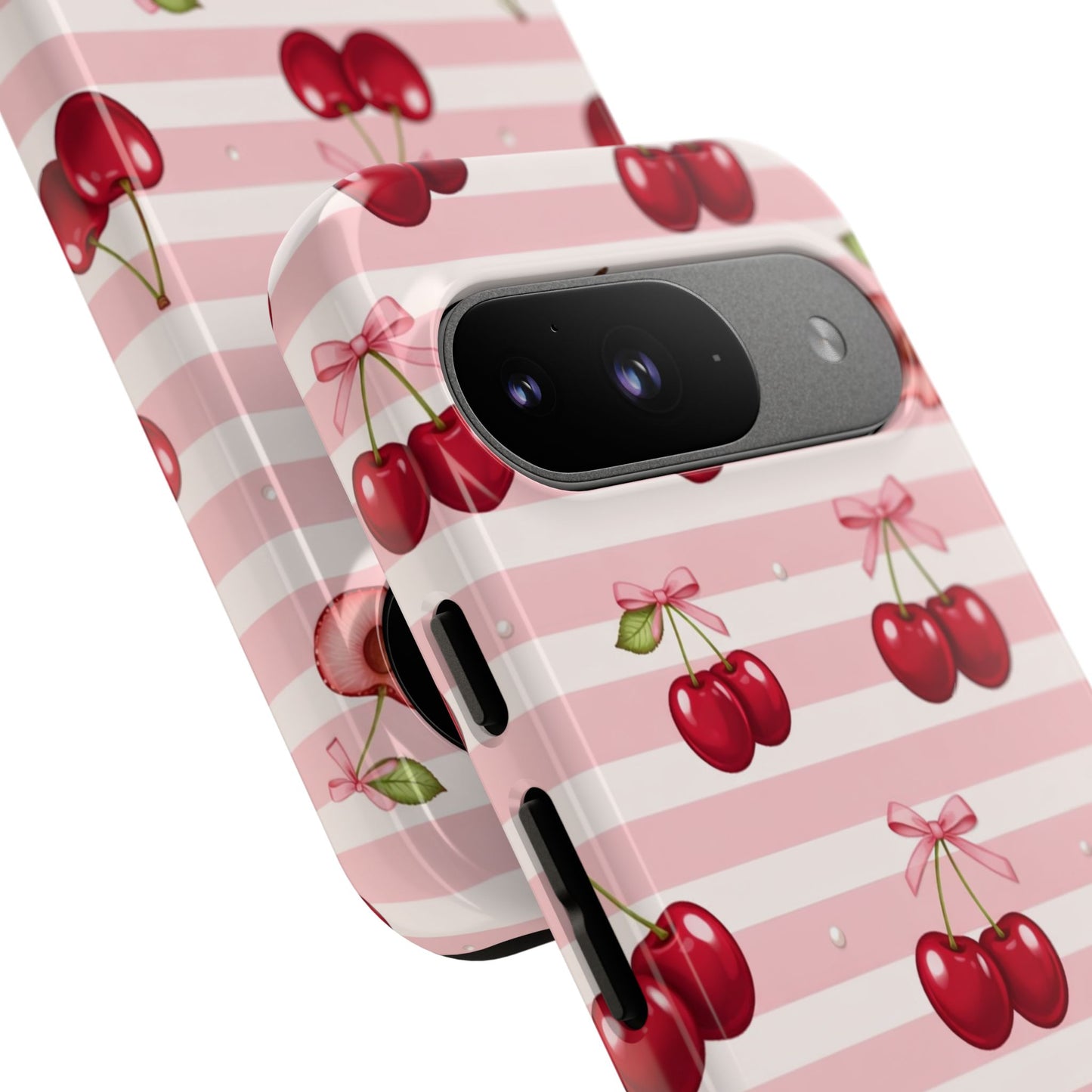 Coquette Cherry Bow Phone Case | Cute Pink Aesthetic Cherry Pattern Tough Case for iPhone & Samsung