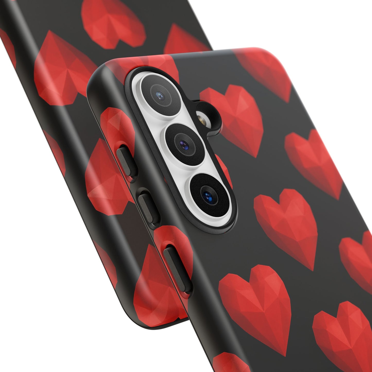 Red Heart Phone Case – Geometric Heart Pattern Tough Case (Black)