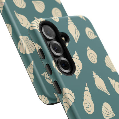 Seashell Pattern Phone Case | Teal Coastal Shells Tough Case for Iphone, Samsung Galaxy and Pixel