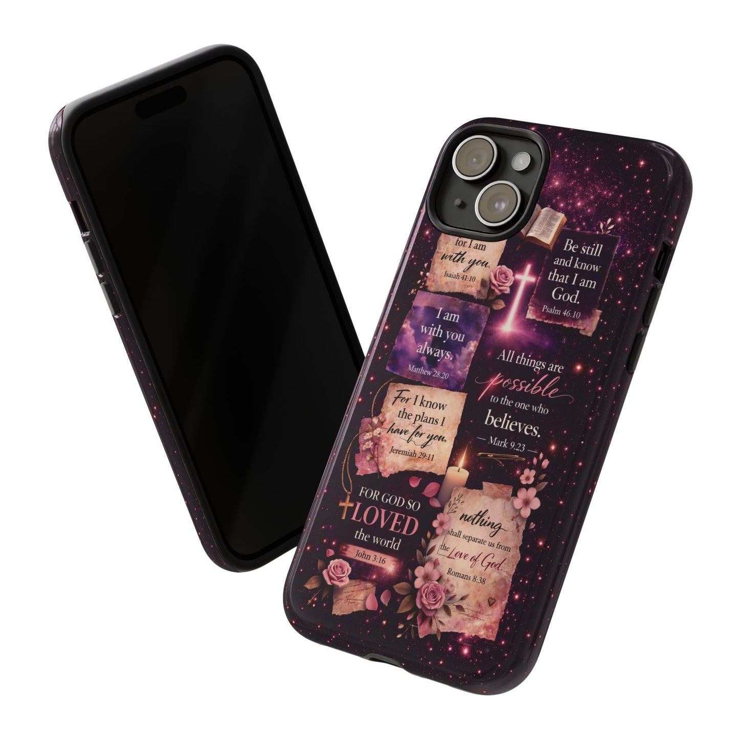 Christian Bible Verse Phone Case Pink Floral Faith Tough Protective Cover Gift