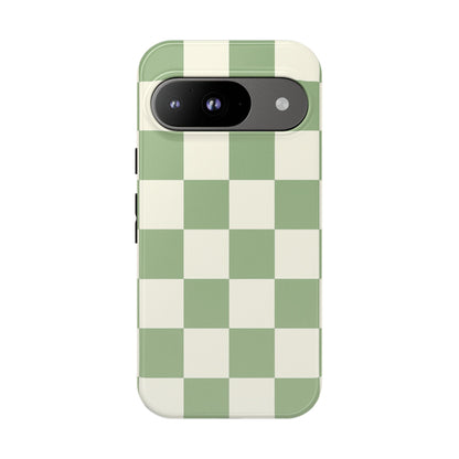 Sage Green Checkerboard Phone Case | Minimal Aesthetic Checkered iPhone & Samsung Tough Case