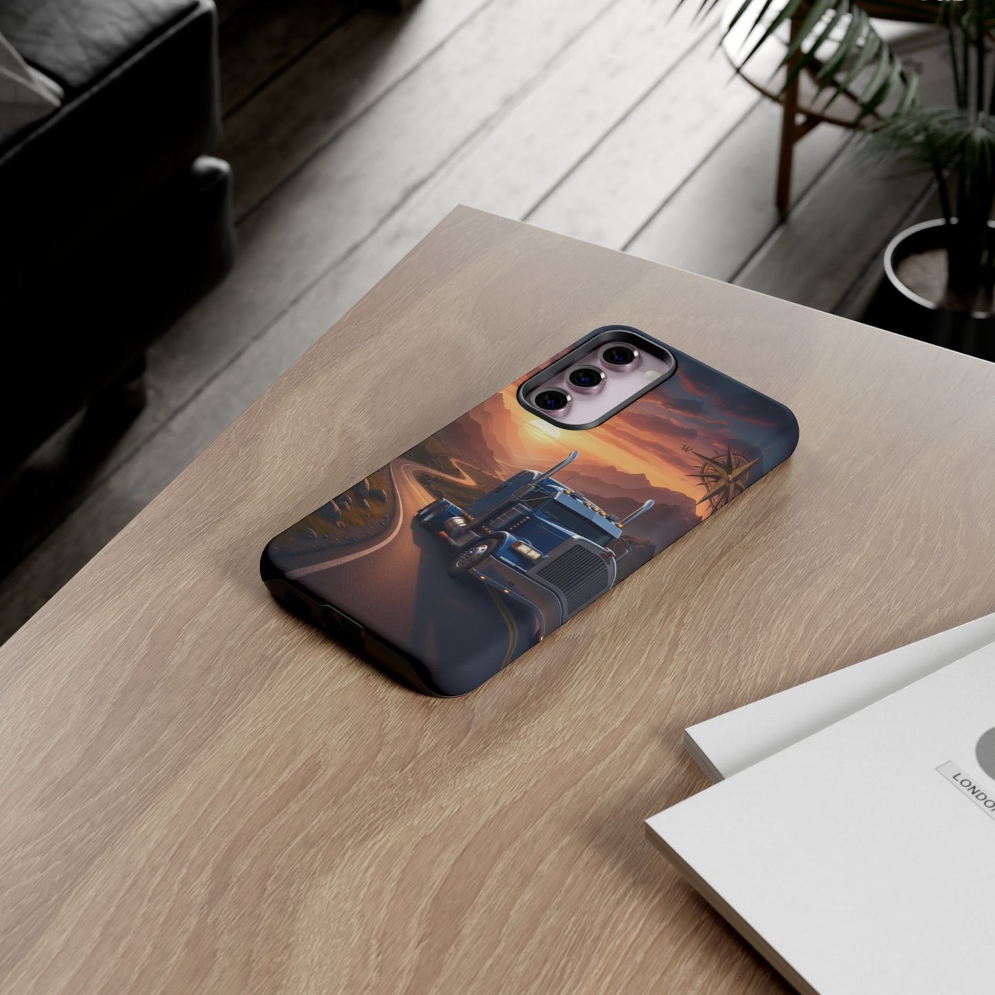 Semi Truck Sunset Phone Case | Trucker Gift | Diesel Truck Highway Road iPhone & Samsung Tough Protective Case