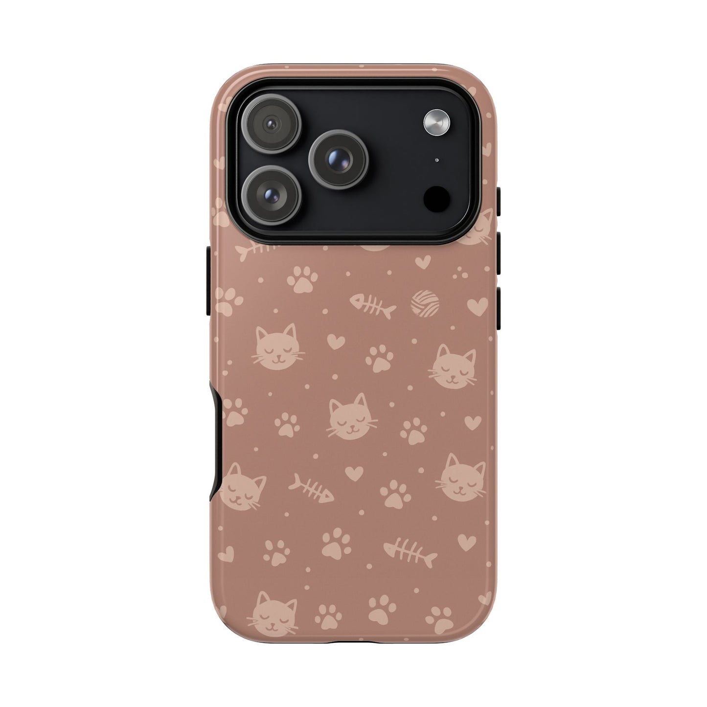 Cute Cat Pattern Phone Case | Paw Prints, Fishbone & Yarn Design Tough Case