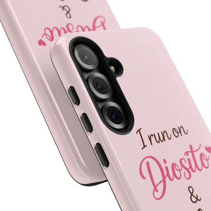 I Run on Diosito y Cafecito Phone Case, Pink Aesthetic Latina Faith Coffee Case, Girly Protective iPhone Samsung Cover
