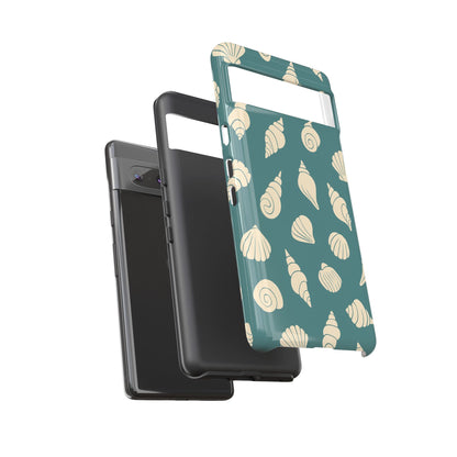 Seashell Pattern Phone Case | Teal Coastal Shells Tough Case for Iphone, Samsung Galaxy and Pixel