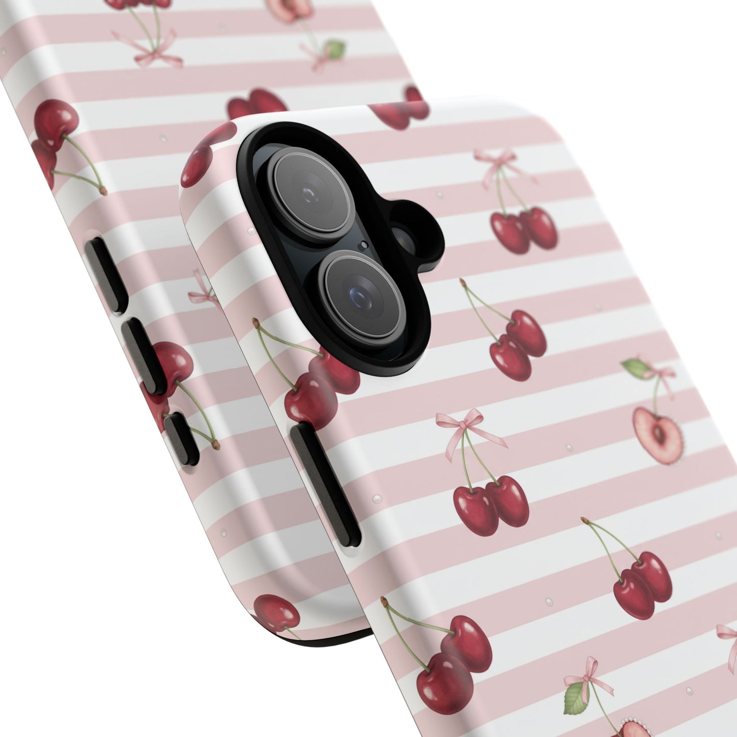 Pink Cherry Stripe Phone Case | Cute Coquette Aesthetic Protective Tough Case