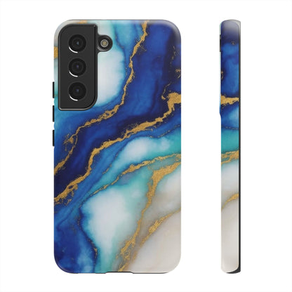 Blue & Gold Marble Phone Case – Luxury Resin Art Tough Case (iPhone, Samsung, Pixel)