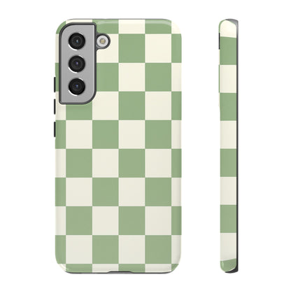 Sage Green Checkerboard Phone Case | Minimal Aesthetic Tough Case