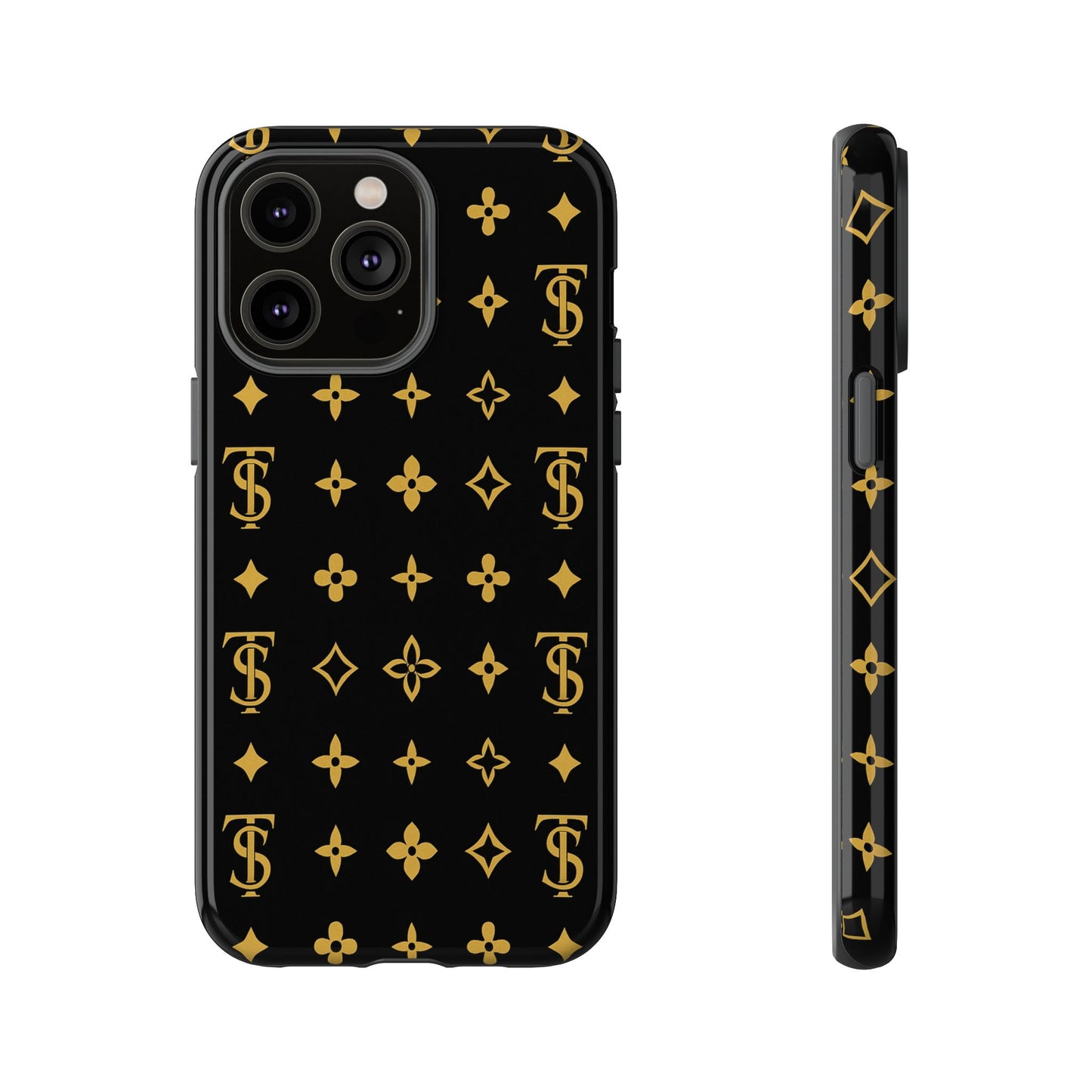 Gold Monogram Pattern Tough Phone Case | Black & Gold Luxury Design for Iphone, Samsung Galaxy and Pixel