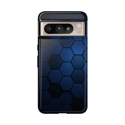 Blue Hexagon Gradient Phone Case | Honeycomb Geometric Tech Aesthetic | Minimalist Tough Case for iPhone & Samsung