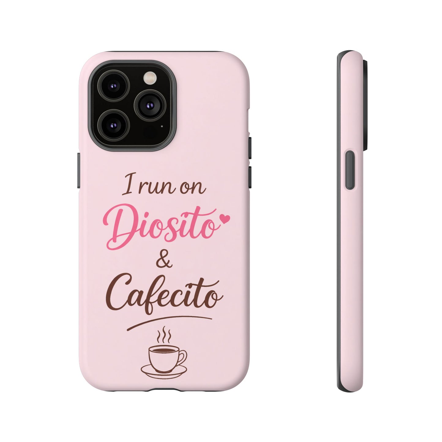 I Run on Diosito y Cafecito Phone Case, Pink Aesthetic Latina Faith Coffee Case, Girly Protective iPhone Samsung Cover