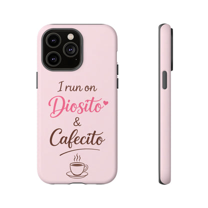 I Run on Diosito y Cafecito Phone Case, Pink Aesthetic Latina Faith Coffee Case, Girly Protective iPhone Samsung Cover