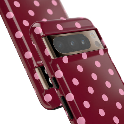 Pink Polka Dot Phone Case – Cute Aesthetic Tough Protective Phone Cover for Iphone, Samsung Galaxy and Pixel
