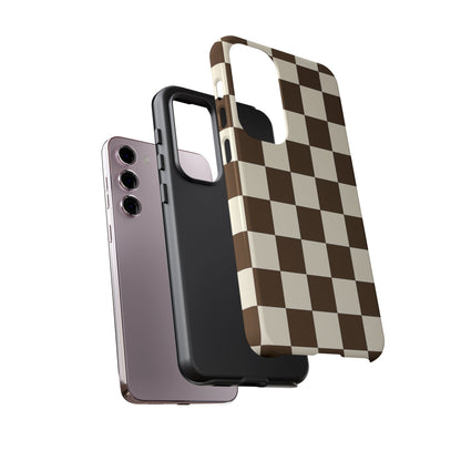 Mocha Checkerboard Phone Case | Neutral Aesthetic Checkered iPhone & Samsung Tough Case